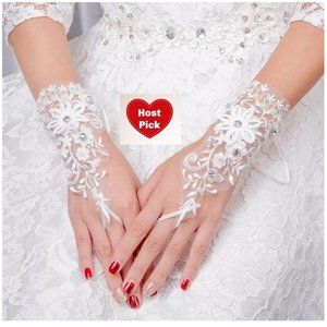 Embroidered Satin & Lace Bridal Gloves Floral Lace Gloves studded with crystals